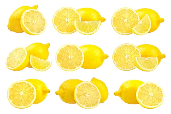 白で隔離フレッシュ イエロー レモンのコレクション — ストック写真