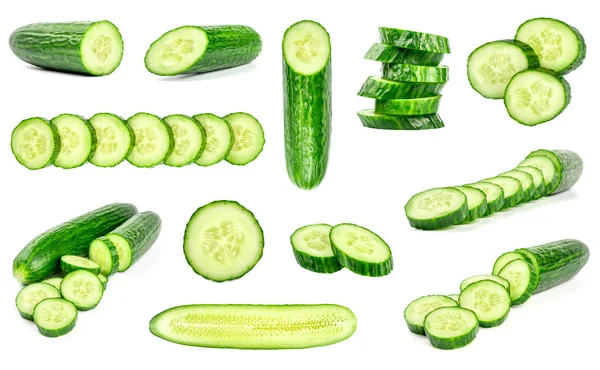 Friss zöld uborka elszigetelt fehér gyűjteménye — Stock Fotó