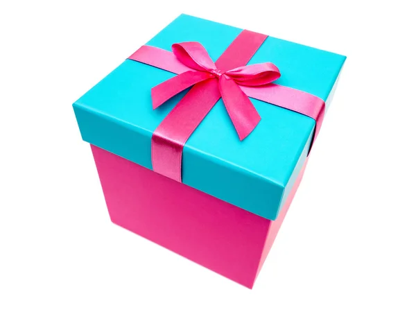 Pink and blue gift box with ribbon isolated on white background — Stock Photo, Image