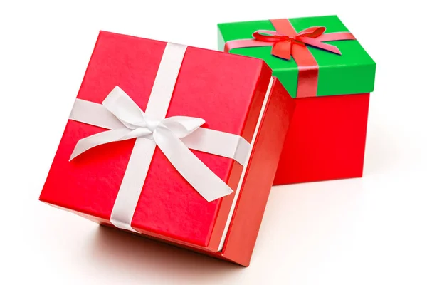Two gift boxes with ribbon bow. Holiday present — Stock Photo, Image