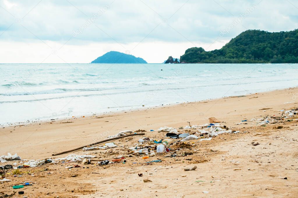 Pollution: garbages, plastic, and wastes on the beach