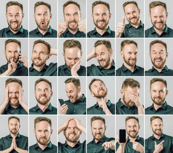 Set Von Gut Aussehenden Mann Mit Unterschiedlichen Emotionen Und Gesten — Stockfoto