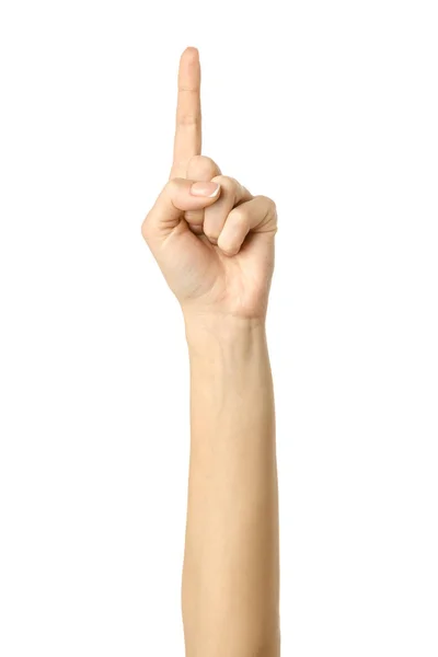 Σημαδεύω Γυναικείο Χέρι Γαλλικό Μανικιούρ Gesturing Απομονώνονται Λευκό Φόντο Μέρος — Φωτογραφία Αρχείου