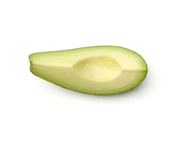 Beyaz arka planda izole edilmiş taze kesilmiş avokado. Üst görünüm