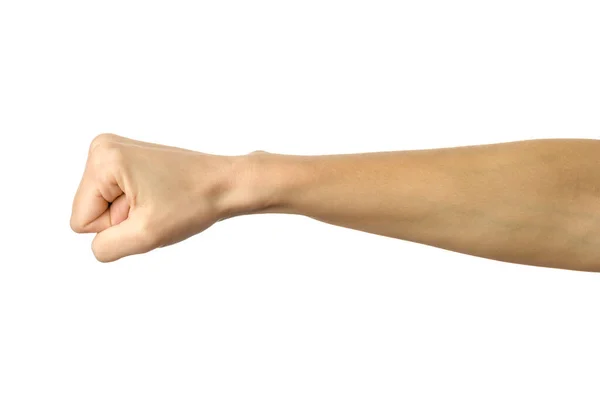 Ręka Zaciśnięta Pięścią Poziomy Obraz Kobieta Ręka Francuskim Manicure Gestykulując — Zdjęcie stockowe