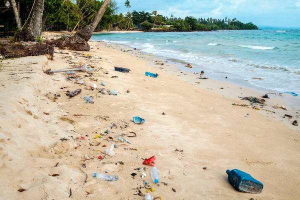 Beach Thailand Ruined Heavy Plastic Pollution Ecological Problem Concept — Stock Photo, Image