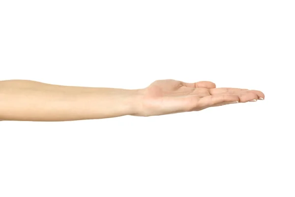 Mão Feminina Estendida Mão Mulher Com Gesto Manicure Francês Isolado — Fotografia de Stock