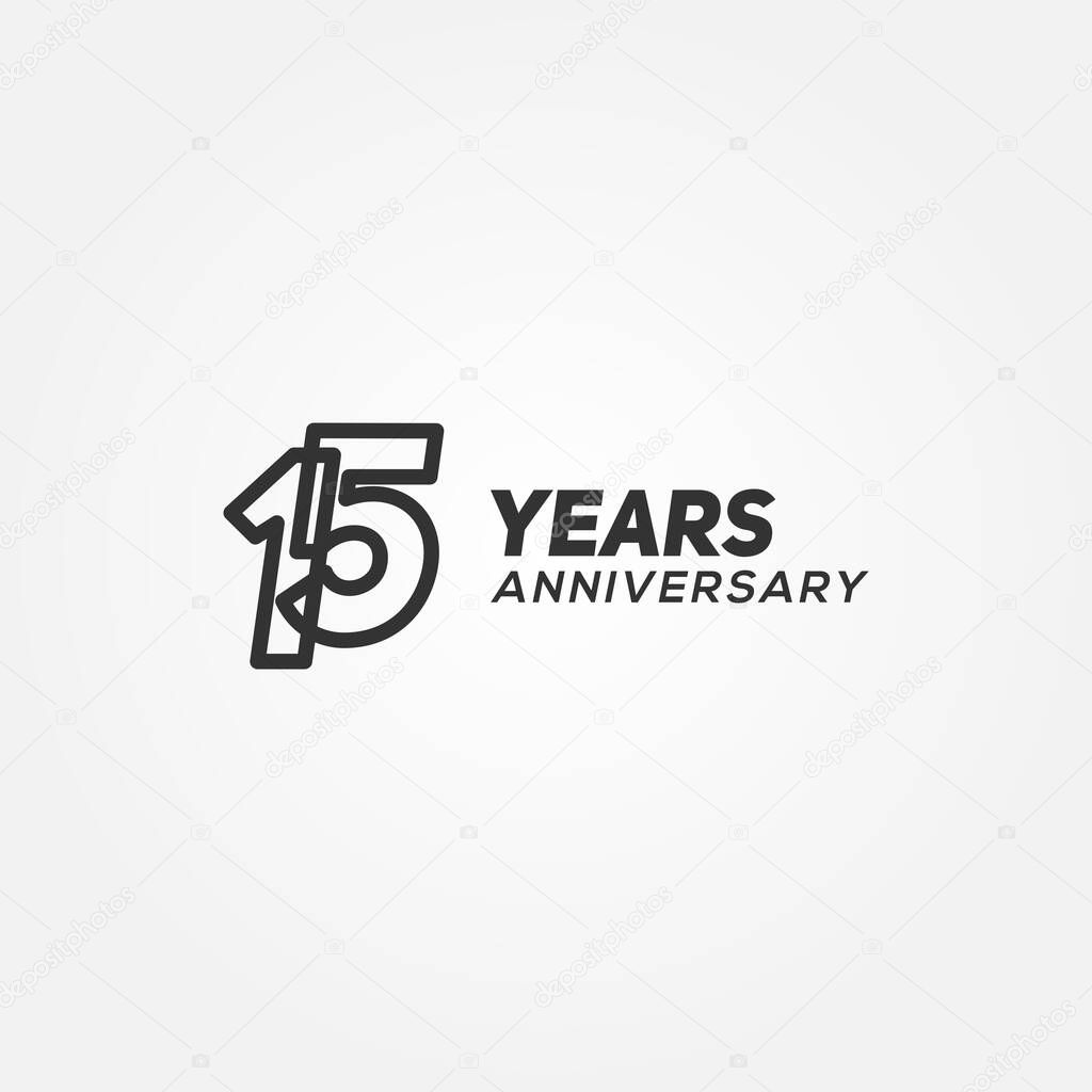 15 Years Anniversary Black Line Number Vector Design