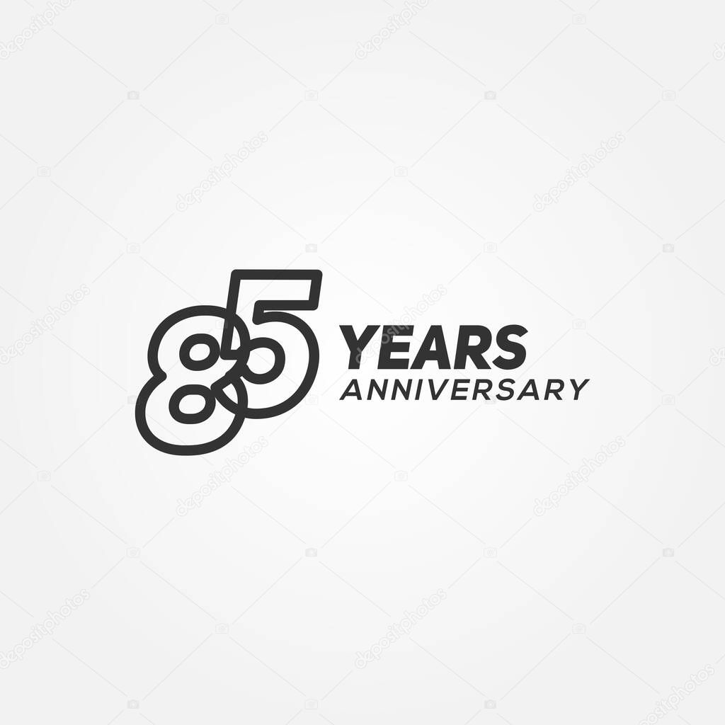 85 Years Anniversary Black Line Number Vector Design