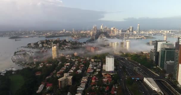 Brouillard Sur Port Sydney Pont North Shore Résidentiel Cbd Vue — Video