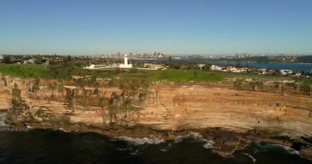 Faro Macquarie Cima Del Acantilado Arenisca South Head Entrada Puerto — Vídeo de stock