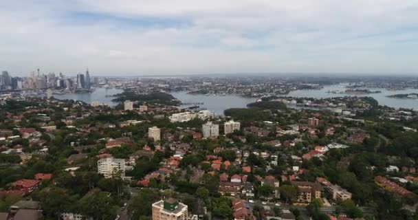 Lower North Shore Woonwijken Van Sydney Lucht Zweven Tegenover Sydney — Stockvideo