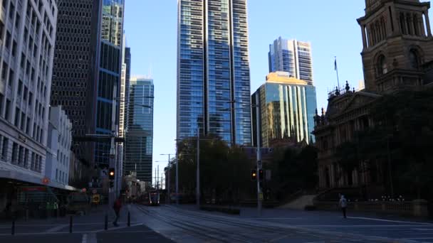 Hörnet George Street Runt Rådhuset Sydney Stad Cbd Brett Panorama — Stockvideo