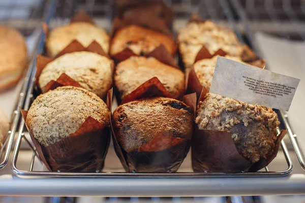 Window with baked food — Stock Photo, Image