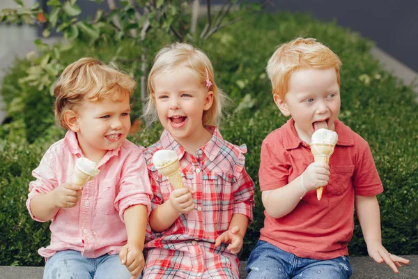 Three children with ice-cream — Stock Photo, Image