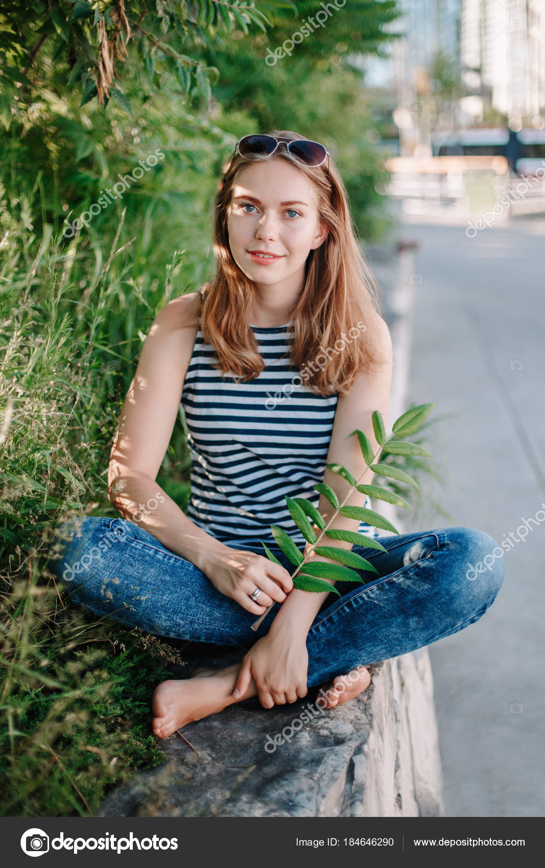 Beautiful Smiling White Caucasian Girl Woman Long Blonde Hair Blue