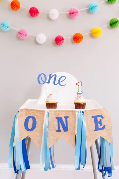 Festive Background Decoration Birthday Celebration Letters Text One One Candle — 스톡 사진