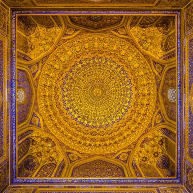 Tilya Kori medrese, Samarkand, Uzbekista kubbesinde altın Mozaik
