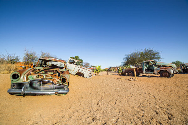Abandoned vintage cars in Solitaire, a lonely settlement in Nami