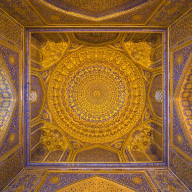 Tilya Kori medrese, Samarkand, Uzbekista kubbesinde altın Mozaik