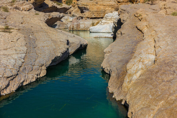 Emerald pools in Wadi Bani Khalid, Oman