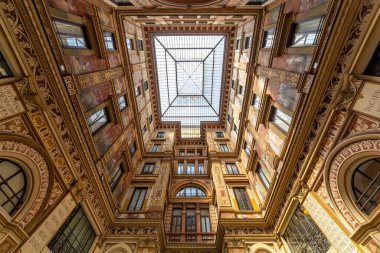 ROME, ITALY - AUGUST 14, 2019: Galleria Sciarra, built between 1885 and 1888 as a courtyard for the Palazzo Sciarra Colonna, in Rome, Italy