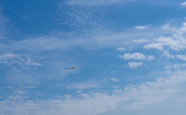 İlkbaharda bulutlu ve martılı gökyüzü