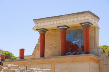 Knossos Sarayı. Knosos ünlü Minos palace antik kalıntıları detayını. Crete island, Yunanistan.