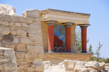 Knossos Sarayı. Knosos ünlü Minos palace antik kalıntıları detayını. Crete island, Yunanistan.