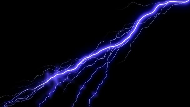 Verschillende Lightning Strikes op zwarte achtergrond. Blauwe Electrical Storm. — Stockvideo