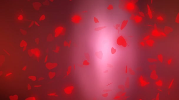 Día de San Valentín, fondo abstracto de la boda, corazones rojos voladores. Símbolos de amor y boda. Fondo rojo brillante — Vídeo de stock