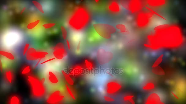 Día de San Valentín y el fondo abstracto de la boda, volando corazones rojos y partículas. Símbolos de amor, pasión y boda — Vídeos de Stock