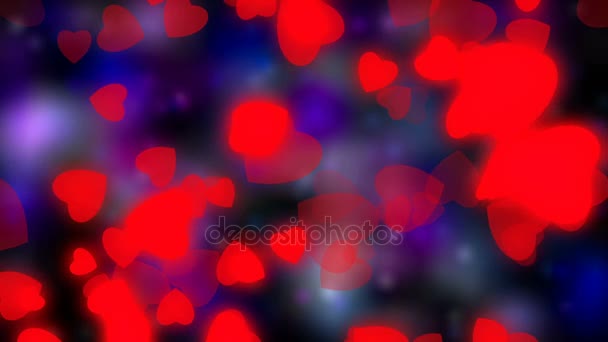 Valentinstag und Hochzeit abstrakter Hintergrund, fliegende rote Herzen und Partikel. Symbole der Liebe, Leidenschaft und Hochzeit. blauer Hintergrund — Stockvideo