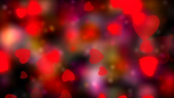 발렌타인과 결혼 추상 배경, 빨간 하트와 입자를 비행. 사랑, 열정, 결혼의 기호입니다. 빨간 배경 — 비디오