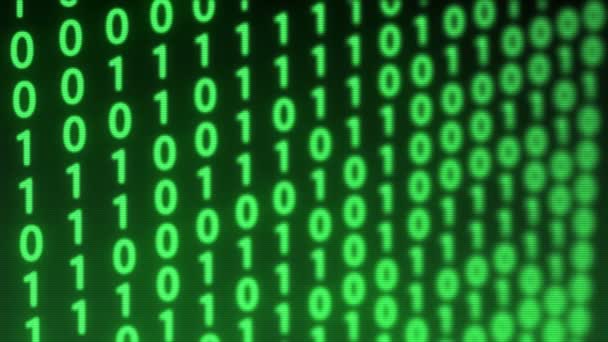 Technologische digitale binäre Daten Glitch Hintergrund mit Darstellung des binären Codes. binäre Zahlen 1 und 0 in verschiedenen Konfigurationen auf grünem Hintergrund. Animation. — Stockvideo