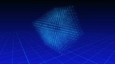 ikili basamak üzerinde mavi bir arka plan kılavuz uçağı ele dönen 3D küp.