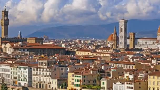 Florencia y Catedral Santa Maria del Fiore, noche, Florencia, Italia. Nubes, lapso de tiempo . — Vídeo de stock