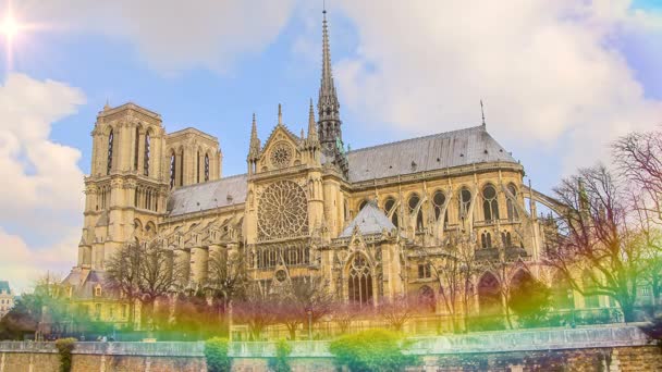 Notre Dame de Paris, o Catedral de Notre Dame, París, Francia. Tiempo de caducidad — Vídeo de stock