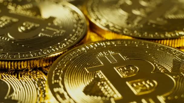 Κρυπτό νόμισμα χρυσό Bitcoins - Btc - Bit κέρμα. Μακροεντολή βολές κρυπτό νόμισμα Bitcoin νομίσματα εκ περιτροπής. Απρόσκοπτη βρόχου. — Αρχείο Βίντεο