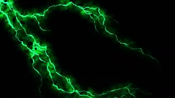 Elektriciteit gekraak. Abstracte achtergrond met elektrische bogen. Realistische lightning strikes. Onweer met bliksem knippert. Naadloze looping. Groen. — Stockvideo