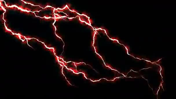 Elektriciteit gekraak. Abstracte achtergrond met elektrische bogen. Realistische lightning strikes. Onweer met bliksem knippert. Naadloze looping. Rood. — Stockvideo