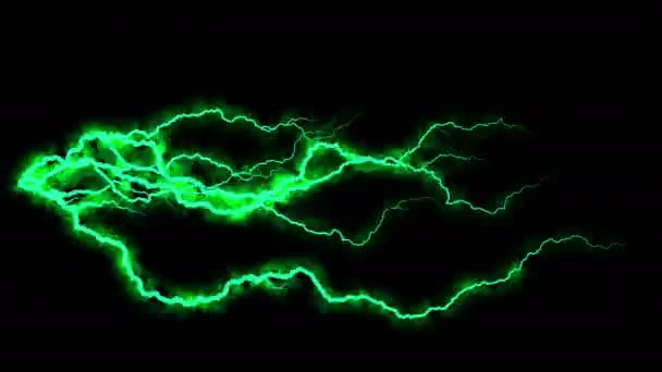 Elektriciteit gekraak. Abstracte achtergrond met elektrische bogen. Realistische lightning strikes. Onweer met bliksem knippert. Naadloze looping. Groen. — Stockvideo