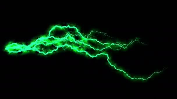 Elektriciteit gekraak. Abstracte achtergrond met elektrische bogen. Realistische lightning strikes. Onweer met bliksem knippert. Naadloze looping. Groen. — Stockvideo