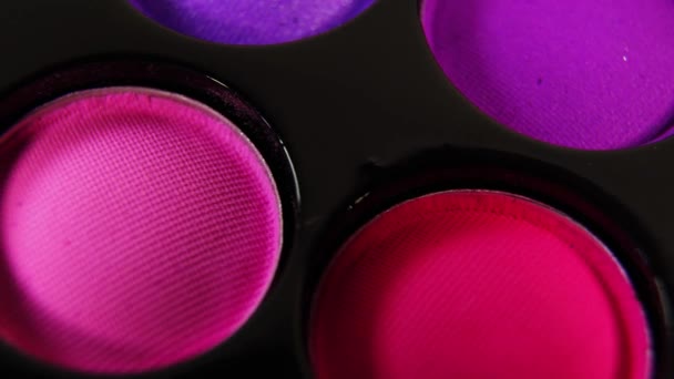 Loopas roterande färgade professionell makeup ögonskuggor palette för kosmetika, Super makro skott. — Stockvideo