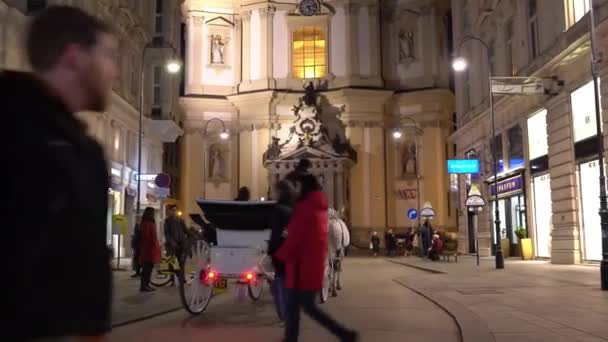 Bécs, Ausztria - November 2017: Ló és turisták Vienna szállító kocsi. Bécs Wien, a főváros és legnagyobb város az osztrák, és az egyik a 9 tagállam, Ausztria. — Stock videók