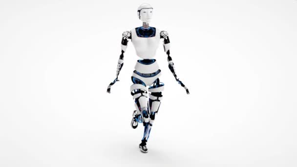 Sexy robot androïde femme marche. Sci-fi élégant gir robotique. Femme robot mignon .