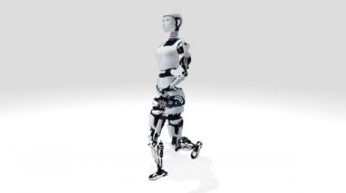 Seksi robot android yürüyen kadın. Sci-Fi şık robot GIR. Sevimli robot kadın. CG animasyonu.