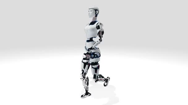 Szexi robot android nő séta. Sci-Fi elegáns robot gir. Aranyos robot nő. CG-animáció.