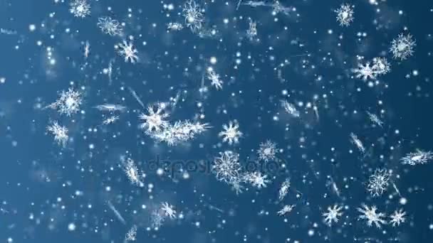 Natale e Capodanno senza soluzione di continuità loop animazione. Fiocchi di neve di Natale su sfondo blu scuro. Paese delle meraviglie invernali fiocchi di neve magici . — Video Stock