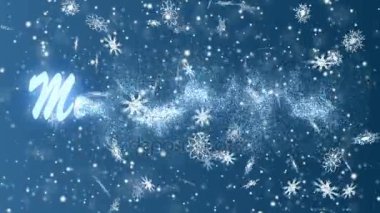 Mutlu Noeller diler mavi bir arka plan üzerinde kar taneleri. Noel ve yeni yıl animasyon döngü sorunsuz.